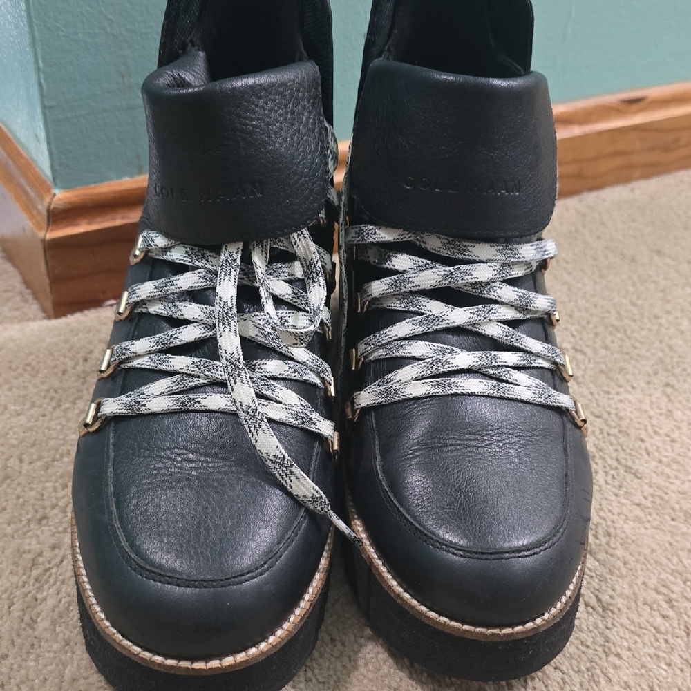Cole Haan Black Zerogrand Wedge Lace Up Explorer Women's Boots